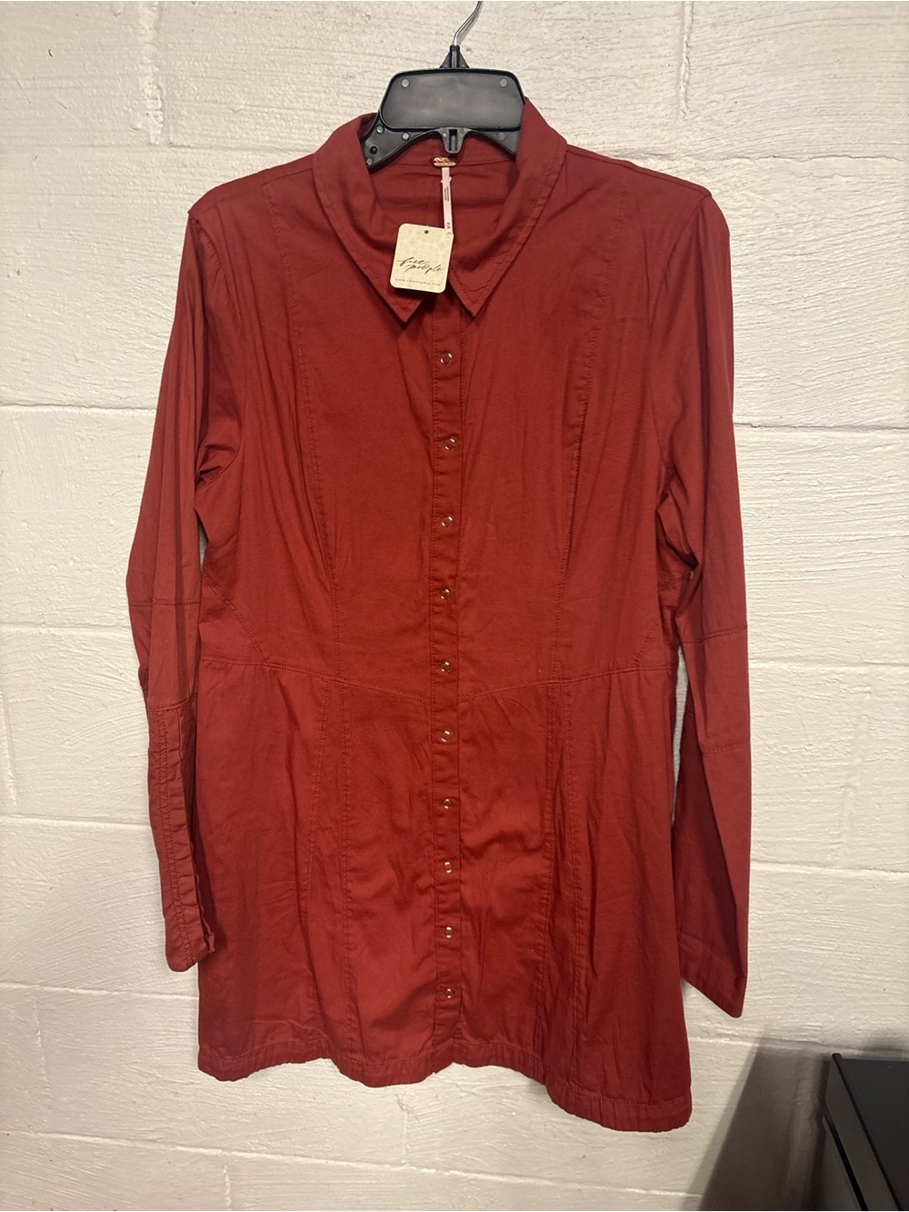 Free People Button-Front Long Sleeve Dress in Rust Red size M BNWT